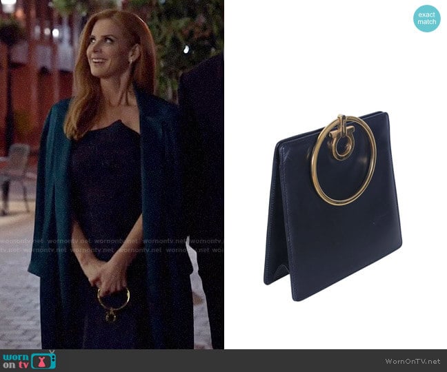 Salvatore Ferragamo Small Gancio Clutch With Gold Ring Handle worn by Donna Paulsen (Sarah Rafferty) on Suits
