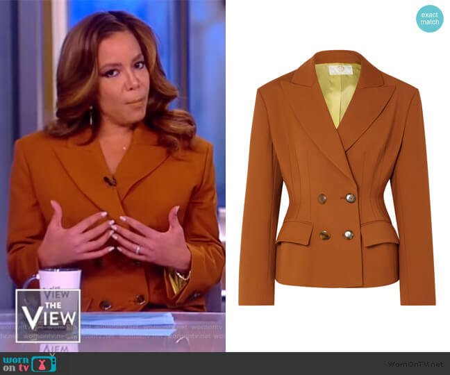Sara Battaglia Double-breasted crepe blazer worn by Sunny Hostin on The View