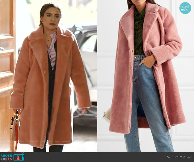 Stine Goya Concord Faux Fur Coat worn by Cristal Jennings (Daniella Alonso) on Dynasty
