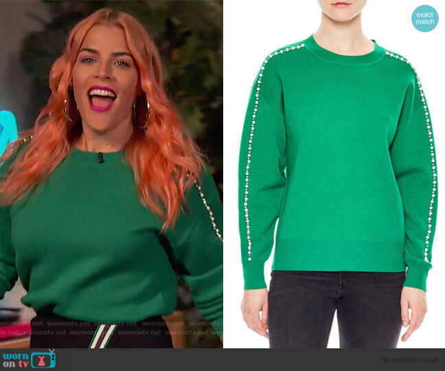 Sandro Wool-Blend Embellished Crewneck Sweater worn by Busy Philipps on Busy Tonight