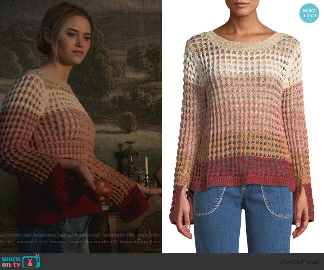 See by Chloe Crewneck Multicolor Open-Knit Sweater worn by Karolina Dean (Virginia Gardner) on Marvels Runaways