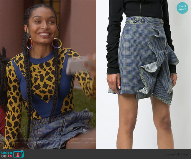Self Portrait Check Flounce Mini Skirt worn by Zoey Johnson (Yara Shahidi) on Grown-ish