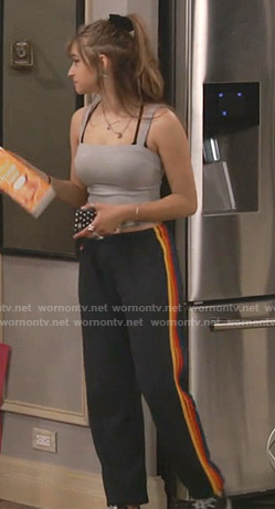 Shannon’s black one-side striped pants on Fam