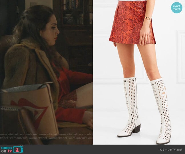 Chloe Snake-Effect Leather Mini Skirt worn by Fallon Carrington (Elizabeth Gillies) on Dynasty