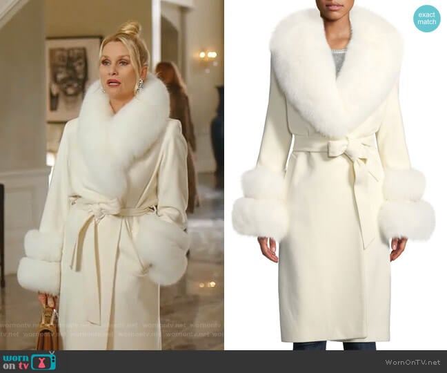 Sofia Cashmere Fur Shawl-Collar & Double-Cuff Coat worn by Alexis Carrington (Elaine Hendrix) on Dynasty