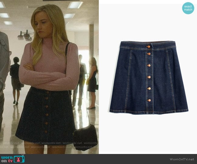 Madewell Stretch Denim Straight Miniskirt worn by Terra Newell (Julia Garner) on Dirty John