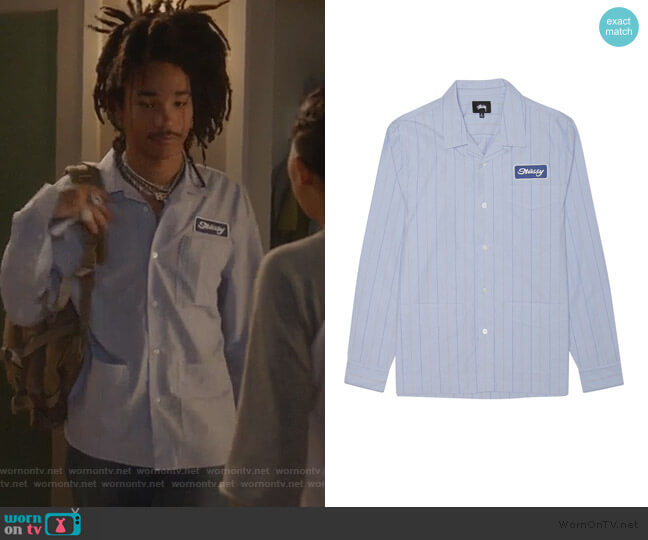 Stussy Men's Blue Work Shirt worn by Luka Hall (Luka Sabbat) on Grown-ish