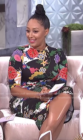 Tamera’s black floral fitted dress on The Real