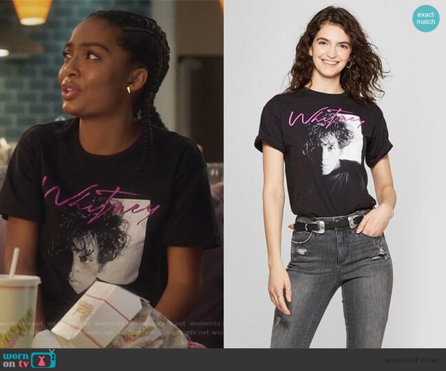 Target Whitney Houston Short Sleeve Portrait Graphic Tee worn by Zoey Johnson (Yara Shahidi) on Grown-ish