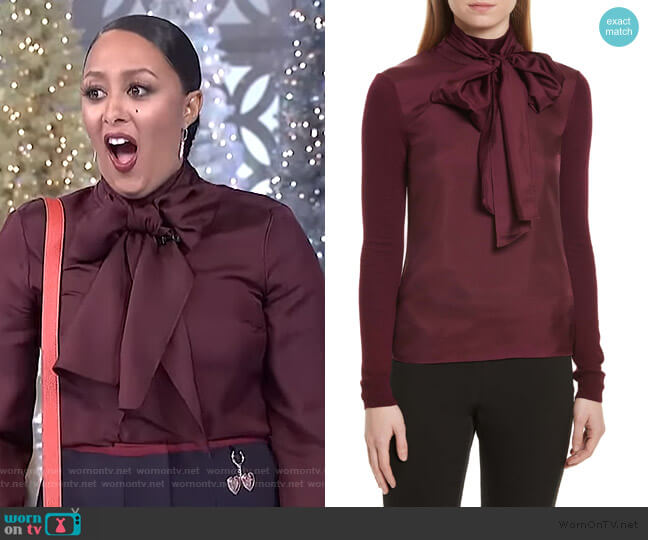 Ted Baker Babri Tie Neck Mixed Media Sweater worn by Tamera Mowry on The Real