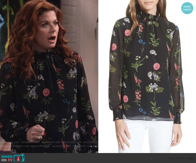 Ted Baker Taalia Florence Blouse worn by Grace Adler (Debra Messing) on Will and Grace