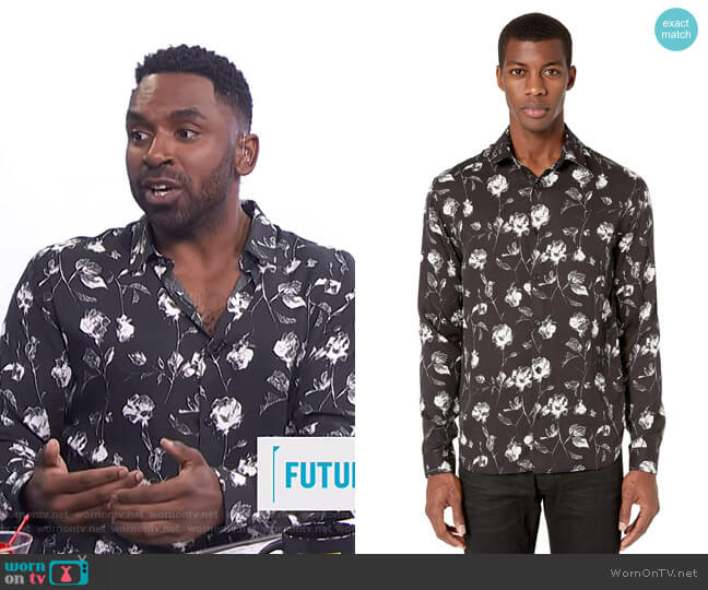 The Kooples Wild Roses Print Shirt worn by Justin Sylvester on E! News