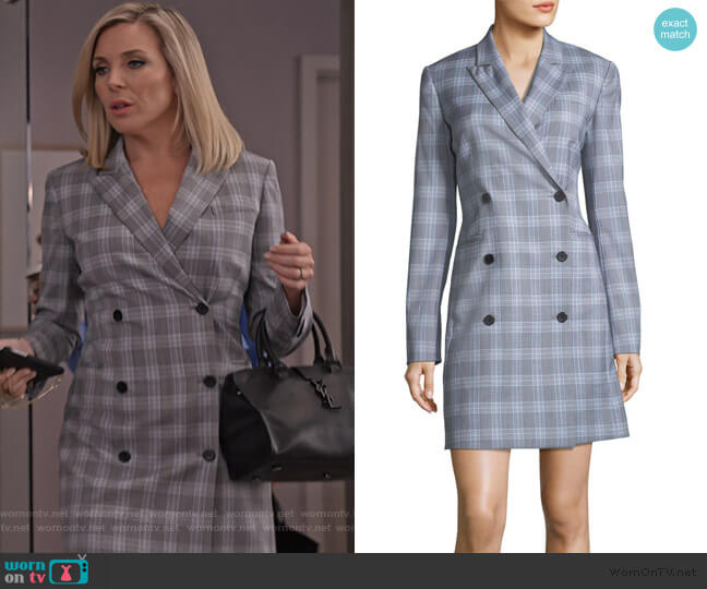Theory Double-Breasted Maple Check Blazer Dress worn by Brianna (June Raphael) on Grace and Frankie