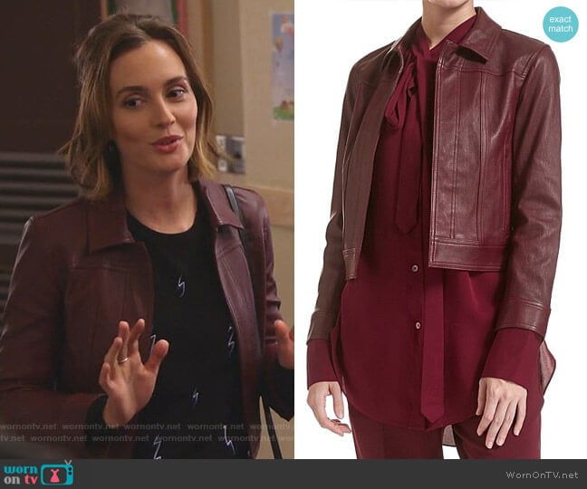 Theory Shrunken Leather Jacket worn by Angie (Leighton Meester) on Single Parents