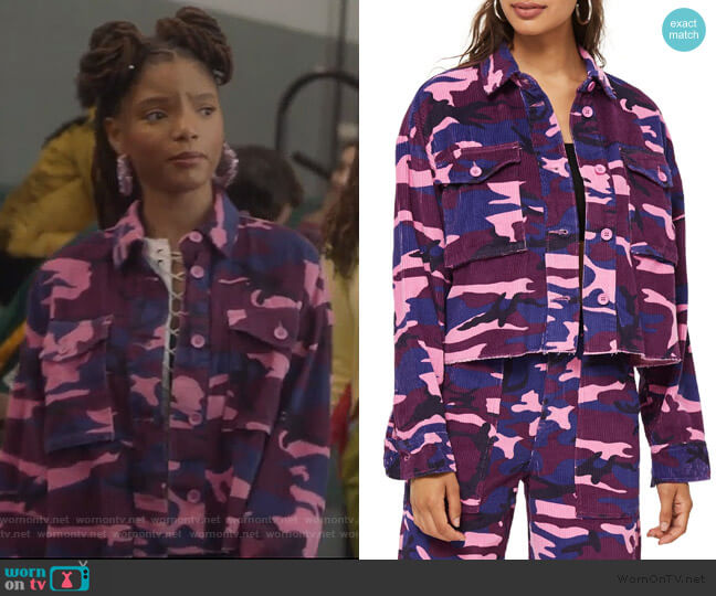 Topshop Corduroy Camo Jacket worn by Skylar Forster (Halle Bailey) on Grown-ish