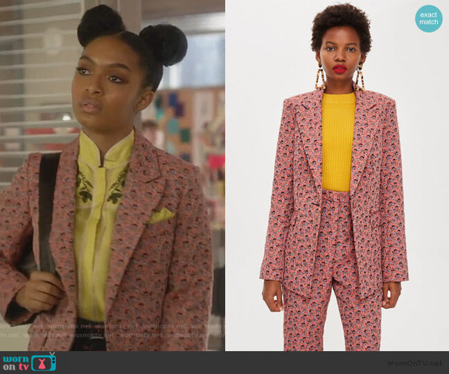 Topshop Floral Jacquard Suit worn by Zoey Johnson (Yara Shahidi) on Grown-ish