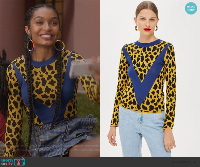 Topshop Check Flounce Leopard Print Chevron Top worn by Zoey Johnson (Yara Shahidi) on Grown-ish