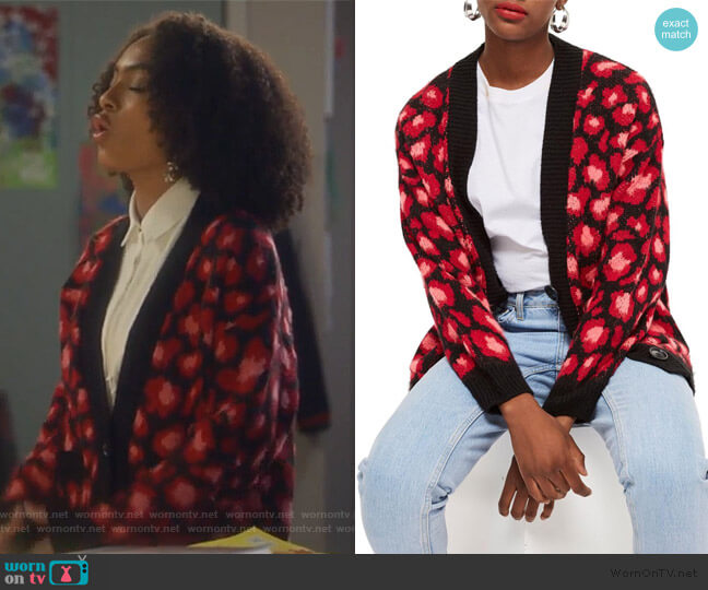 Topshop Leopard Print Cardigan worn by Zoey Johnson (Yara Shahidi) on Grown-ish