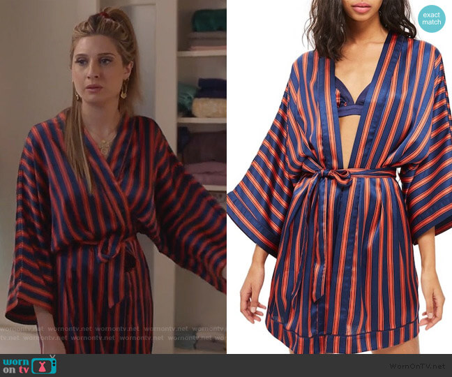 Topshop Stripe Satin Short Robe worn by Nomi Segal (Emily Arlook) on Grown-ish