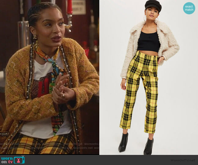 Topshop Tartan Checked Trousers worn by Zoey Johnson (Yara Shahidi) on Grown-ish