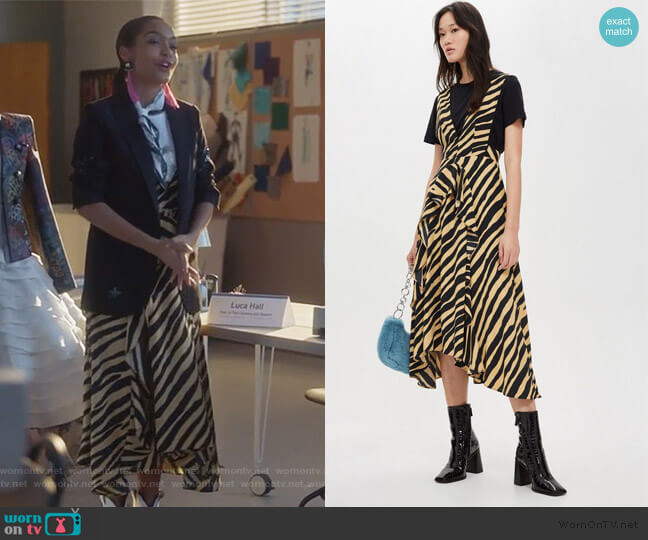 Topshop Zebra Print Pinafore Dress worn by Zoey Johnson (Yara Shahidi) on Grown-ish