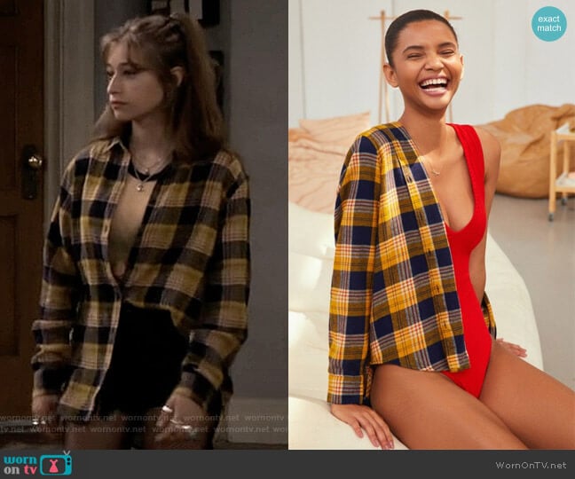 Urban Outfitters Eli Button-Down Flannel Shirt worn by Shannon (Odessa Adlon) on Fam