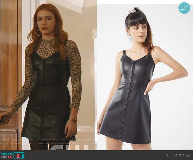 Urban Outfitters Loretta Faux Leather Zip-Front Mini Dress worn by Kirby Anders (Maddison Brown) on Dynasty