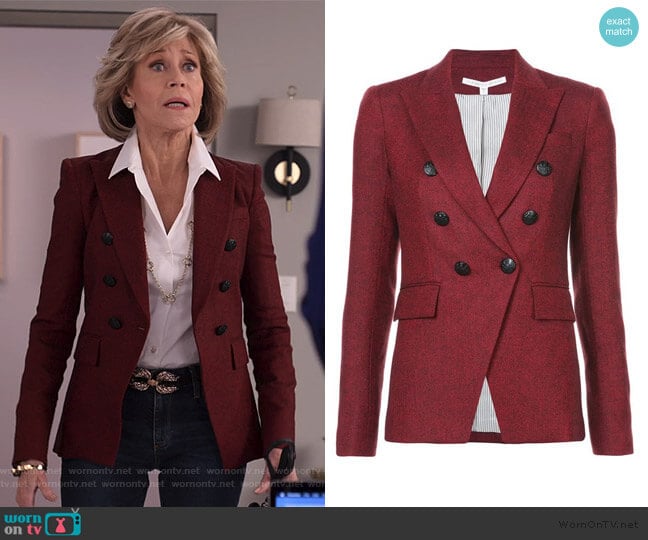 Veronica Beard Miller double breasted jacket worn by Grace (Jane Fonda) on Grace and Frankie
