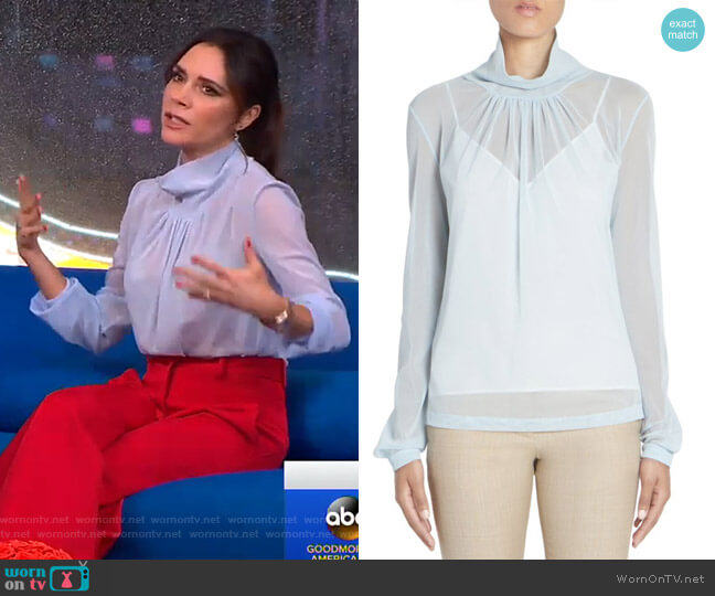 Victoria Beckham Sheer Gathered Cowlneck Top