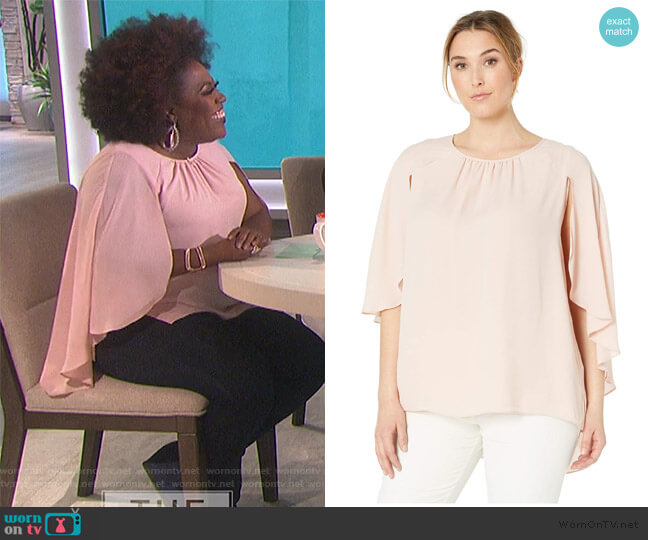 Vince Camuto Gathered Crew Neck Cape Blouse worn by Sheryl Underwood on The Talk