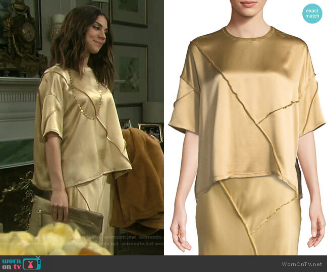 Vince Raw-Edge Silk Short-Sleeve Tee worn by Abigail Deveraux (Kate Mansi) on Days of our Lives