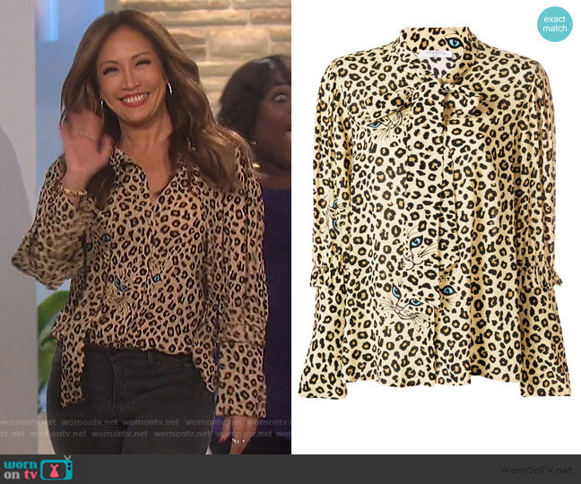 Vivetta Leopard Print Blouse worn by Carrie Inaba on The Talk