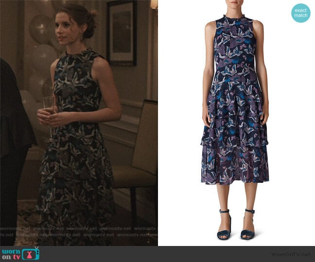Whistles Butterfly-Print Tiered Midi Dress worn by Stephanie 'Stevie' McCord (Wallis Currie-Wood) on Madam Secretary