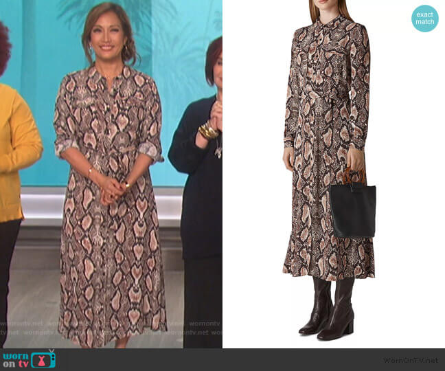 Whistles Elfrida Snakeskin-Printed Dress worn by Carrie Inaba on The Talk