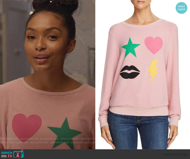 WildFox Powericon Graphic Sweatshirt worn by Zoey Johnson (Yara Shahidi) on Grown-ish