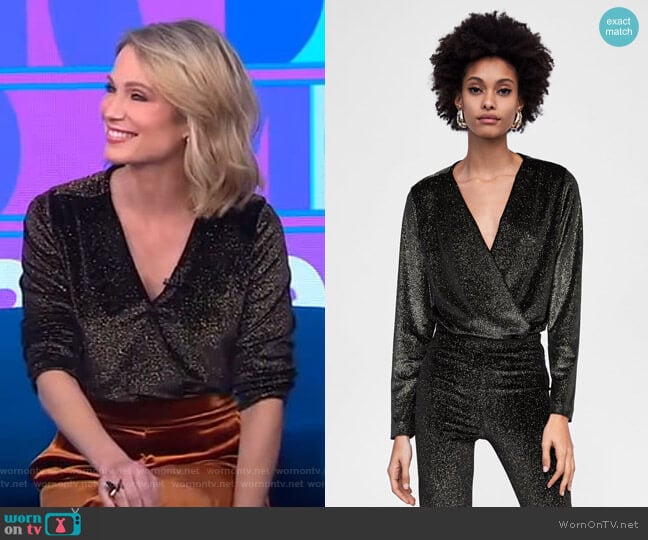 Zara Sparkely Velvet Bodysuit worn by Amy Robach on Good Morning America