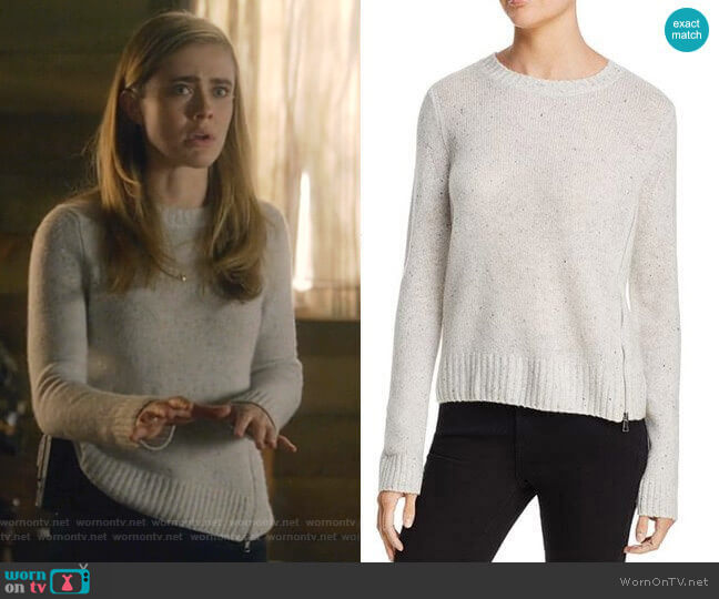 Aqua Cashmere Zip Detail Donegal Cashmere Sweater worn by Michaela Stone (Melissa Roxburgh) on Manifest