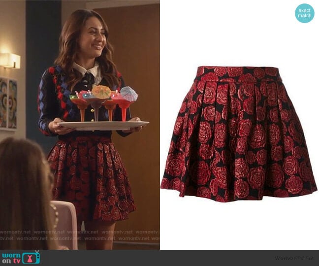 Alice + Olivia Rose Jacquard Mini Skirt worn by Ana Torres (Francia Raisa) on Grown-ish