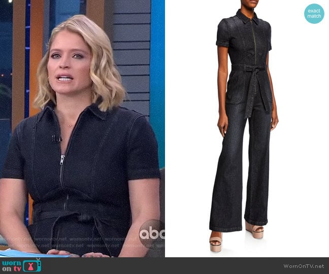 Alice + Olivia Gorgeous Wide-Leg Denim Jumpsuit worn by Sara Haines on Good Morning America