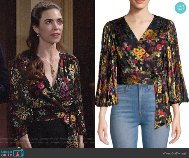 Alice + Olivia Bray Top in Western Floral worn by Victoria Newman (Amelia Heinle) on The Young and the Restless