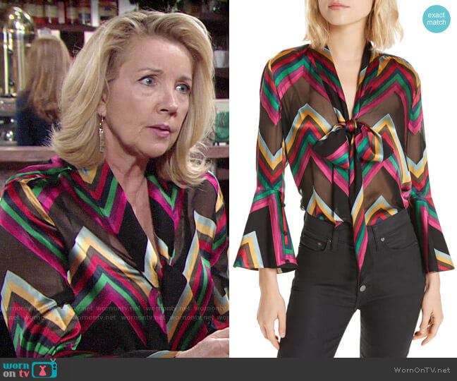 Alice + Olivia Meredith Blouse in Multi Chevron worn by Nikki Reed Newman (Melody Thomas-Scott) on The Young and the Restless