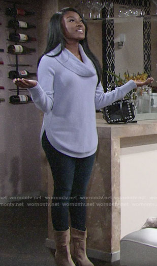 Ana’s purple cowl neck sweater on The Young and the Restless
