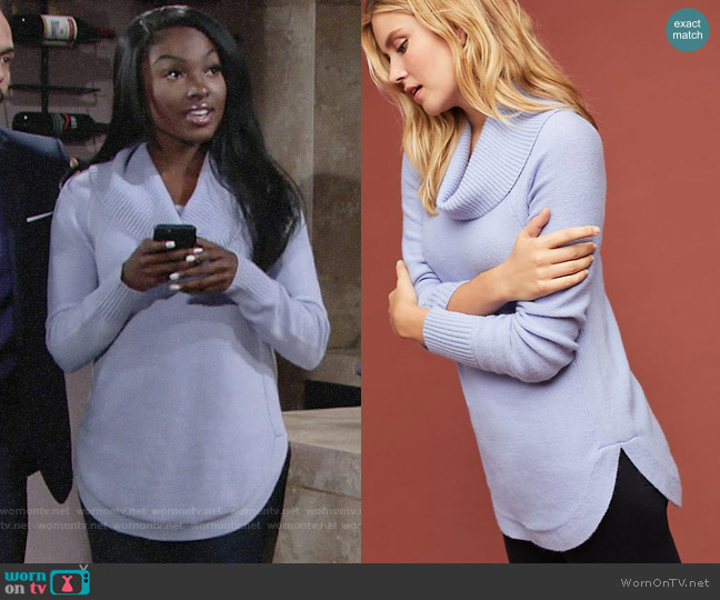Moth Brenta Cowl Neck Pullover in Lavender worn by Ana Hamilton (Loren Lott) on The Young and the Restless