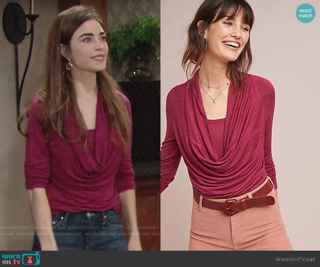 Jersey Cowl Neck Top from Anthropologie worn by Victoria Newman (Amelia Heinle) on The Young and the Restless