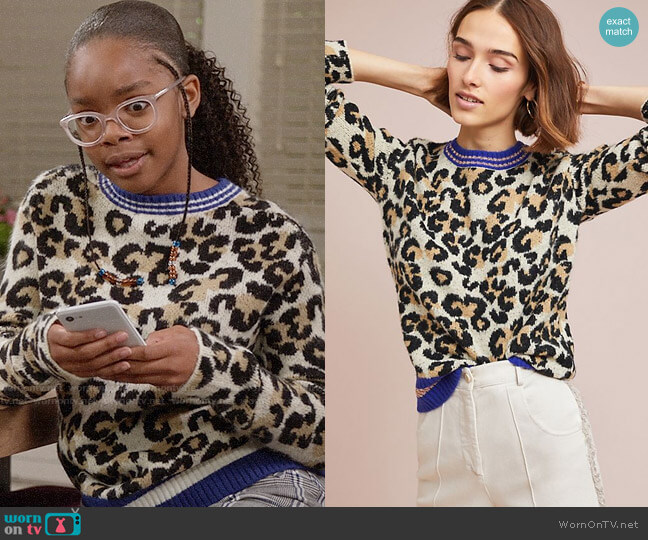Alcee by Anthropologie Sporty Leopard Sweater worn by Diane Johnson (Marsai Martin) on Black-ish