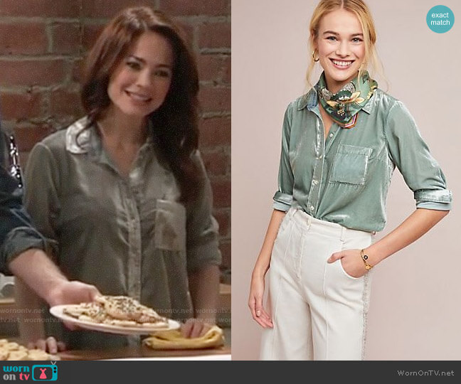 Maeve Velvet Buttondown worn by Elizabeth Webber (Rebecca Herbst) on General Hospital