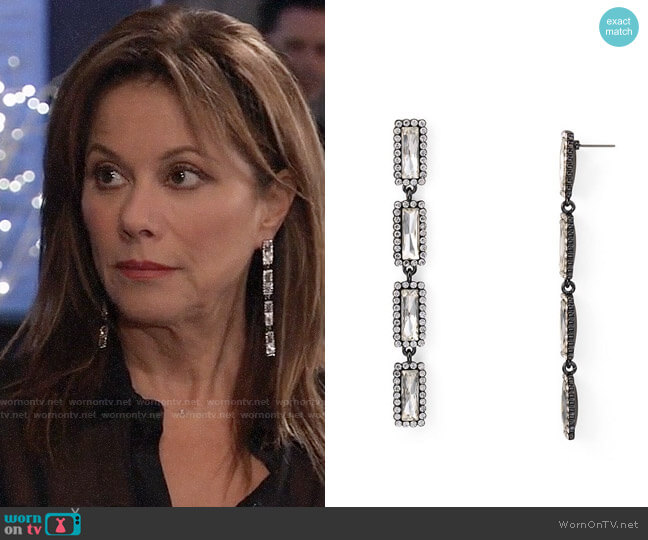 Aqua Crystal Frame Drop Earrings worn by Alexis Davis (Nancy Lee Grahn) on General Hospital