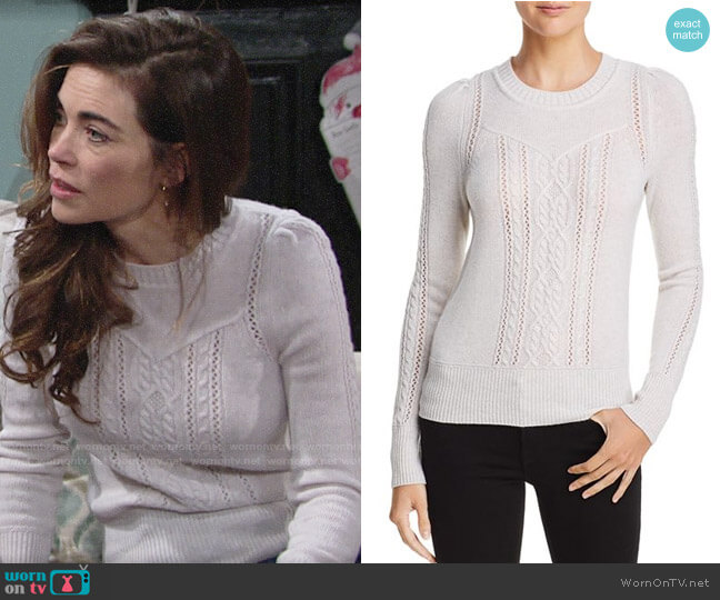 Aqua Mixed Knit Cashmere Sweater in Ash worn by Victoria Newman (Amelia Heinle) on The Young and the Restless