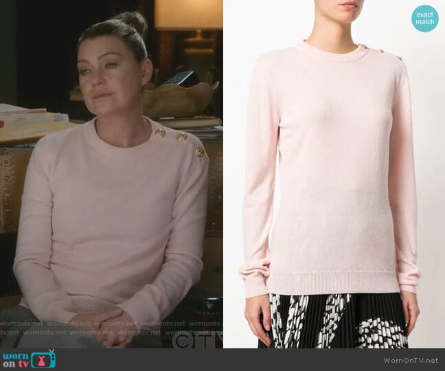 Balmain Button-Embellished Jumper worn by Meredith Grey (Ellen Pompeo) on Greys Anatomy