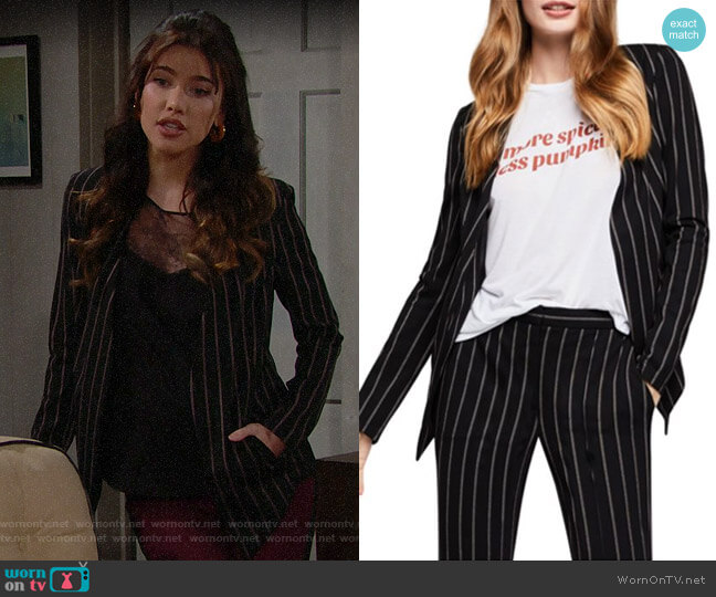 Bcbgeneration Striped Tuxedo Jacket worn by Steffy Forrester (Jacqueline MacInnes Wood) on The Bold and the Beautiful